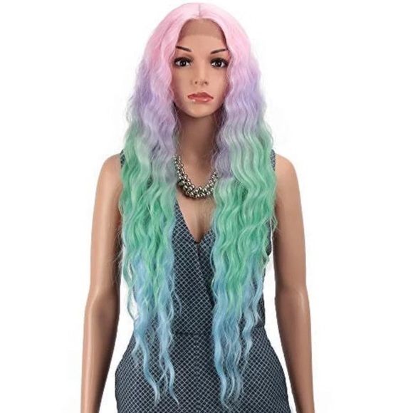 ✨28” RAINBOW UNICORN LOOSE WAVY LACE FRONT WIG NWT